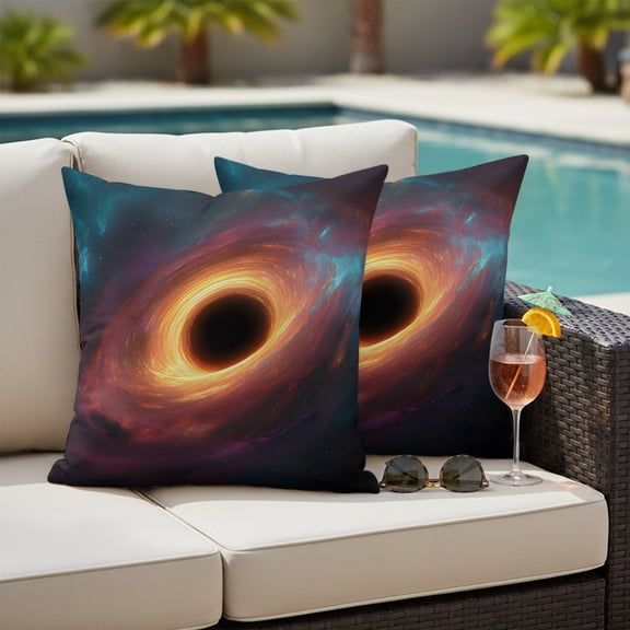 Black Hole Outdoor Pillow Covers 18x18 Inch Throw Pillow Covers Set of 2 Waterproof Decorative Pillow Cases Orange Modern Cosmic Space Art Cushion Covers for Patio Furniture Garden Couch Sofa