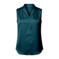 thumbnail image 5 of Daznico Women's V-Neck Sleeveless Satin Blouse with Button Detail Casual Elegant Top,XL, 5 of 5