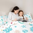 thumbnail image 4 of spefrowx Line Art Seahorse King Bedding for Kids, Teal Coral Starfish Shell King Bed in a Bag, Polka Dot Reversible, 7-Piece, 4 of 6