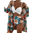 thumbnail image 1 of Traje de baño de cintura alta tropical floral con cubierta de kimono playa 3 piezas Traje de baño de bikini acolchado (XL Sincero  Ropa, 1 of 7