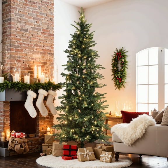 7Ft Pre-Lit LED Artificial Slim Fir Christmas Tree