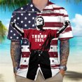 thumbnail image 3 of Camisa hawaiana con estampado 3D de Donald Trump Fighting para hombre, blusas de moda con solapas estilo hawaiano, estilo patriótico de EE. UU., 3 of 5