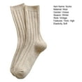 thumbnail image 6 of Lohuatrd 1 Pair Women Winter Socks Japanese Style Vintage Mid-tube Thick Knitted Soft High Elasticity Warm Anti-slip No Odor Ankle Protection Lady Striped Socks, 6 of 7