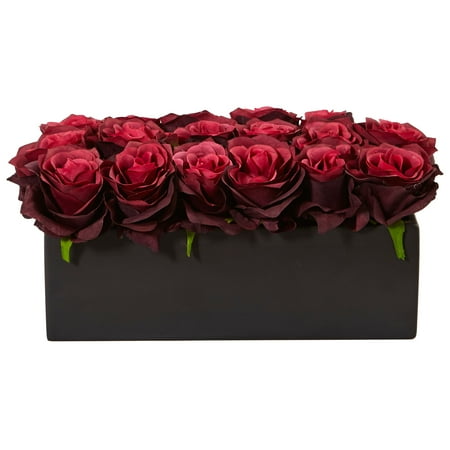 Nearly Natural Dozen Silk Roses in Rectangular