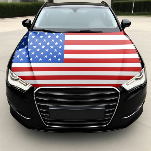 Hood'S Flags American Flag Car Hood Sticker - USA Stars & Stripes Decoration | Universal Fit Cover for Trucks, Cars, SUVs - Stretch Polyester-Spandex with Secure Fasteners