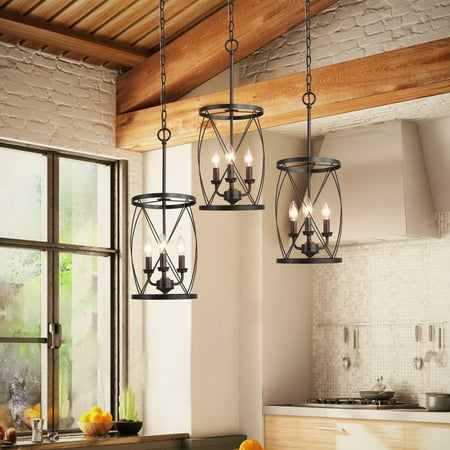 

LaLuz Modern Industrial Cage Cylinder Island Pendant Chandelier for Dining Room - W 9.1 x H 24.4