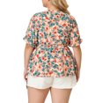 thumbnail image 3 of Agnes Orinda Women's Plus Size Wrap Belted Tops Floral V-neck Ruffle Short Sleeve Casual Summer Peplum Blouse 1X Pink, 3 of 7
