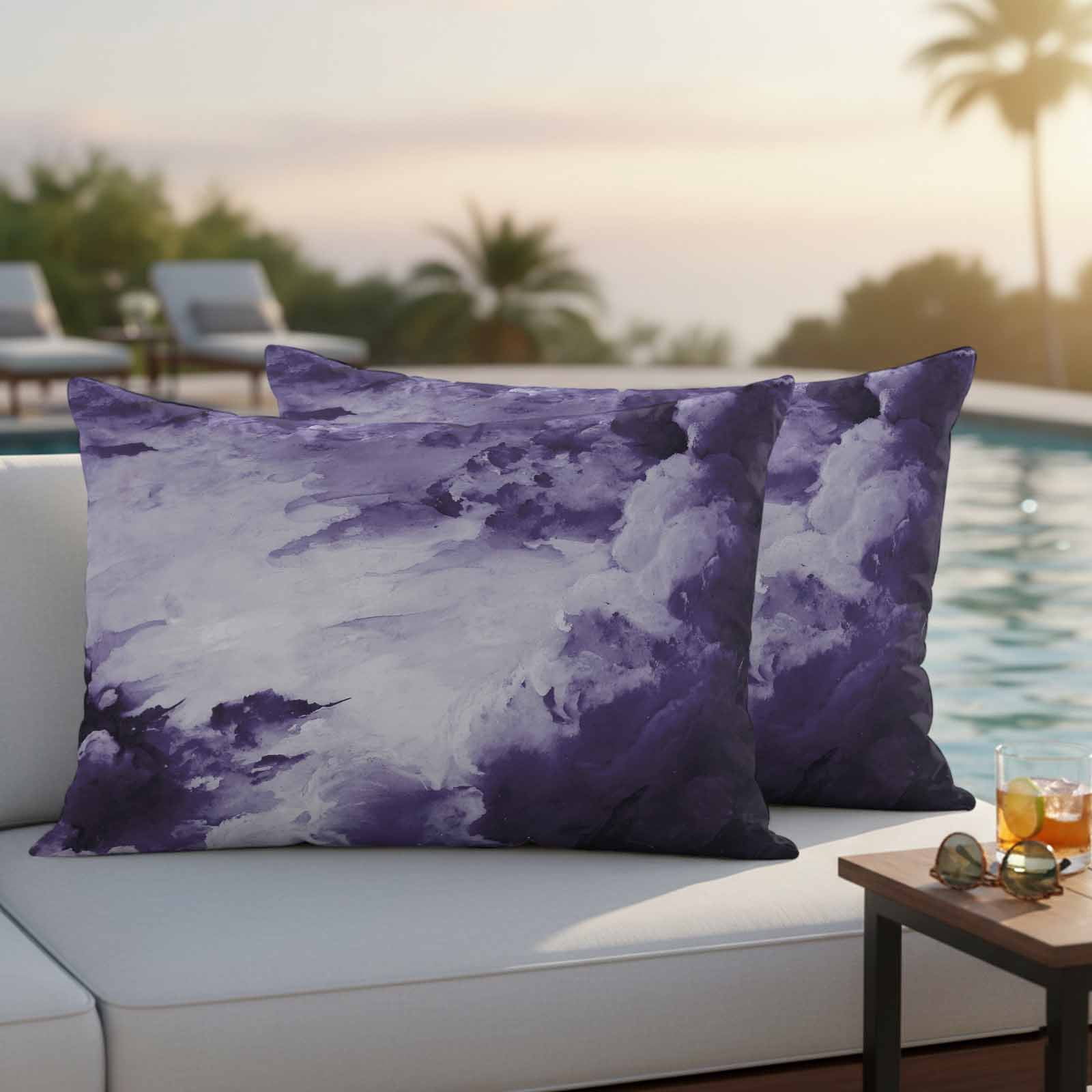 Purple Ombre Clouds Outdoor Waterproof Pillow Covers, Modern Abstract Art Gradient Cloud Decorative Rectangle Throw Pillowcase Sofa Cushion Sham for Patio/Couch/Chair, 20"x12" 2 Pack