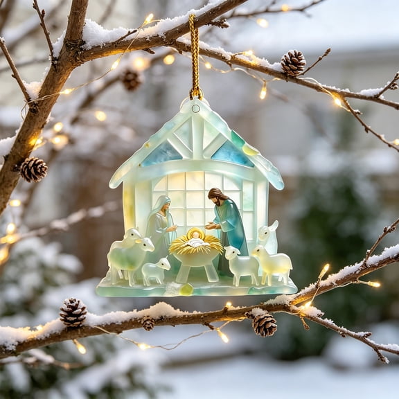 Holloyiver Handmade Nativity Acrylic Christmas Ornament 2.95 Inch 2D Lightweight Hanging Decoration with Satin Ribbon for Holiday Tree Wall Mantel Decor (Multicolor)