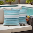 thumbnail image 5 of 2 Pack Outdoor Waterproof Throw Pillow Covers,Turquoise Stripes Abstract Art Decorative Square Patio Pillowcases for Chair Couch Sofa 18x18in, 5 of 9