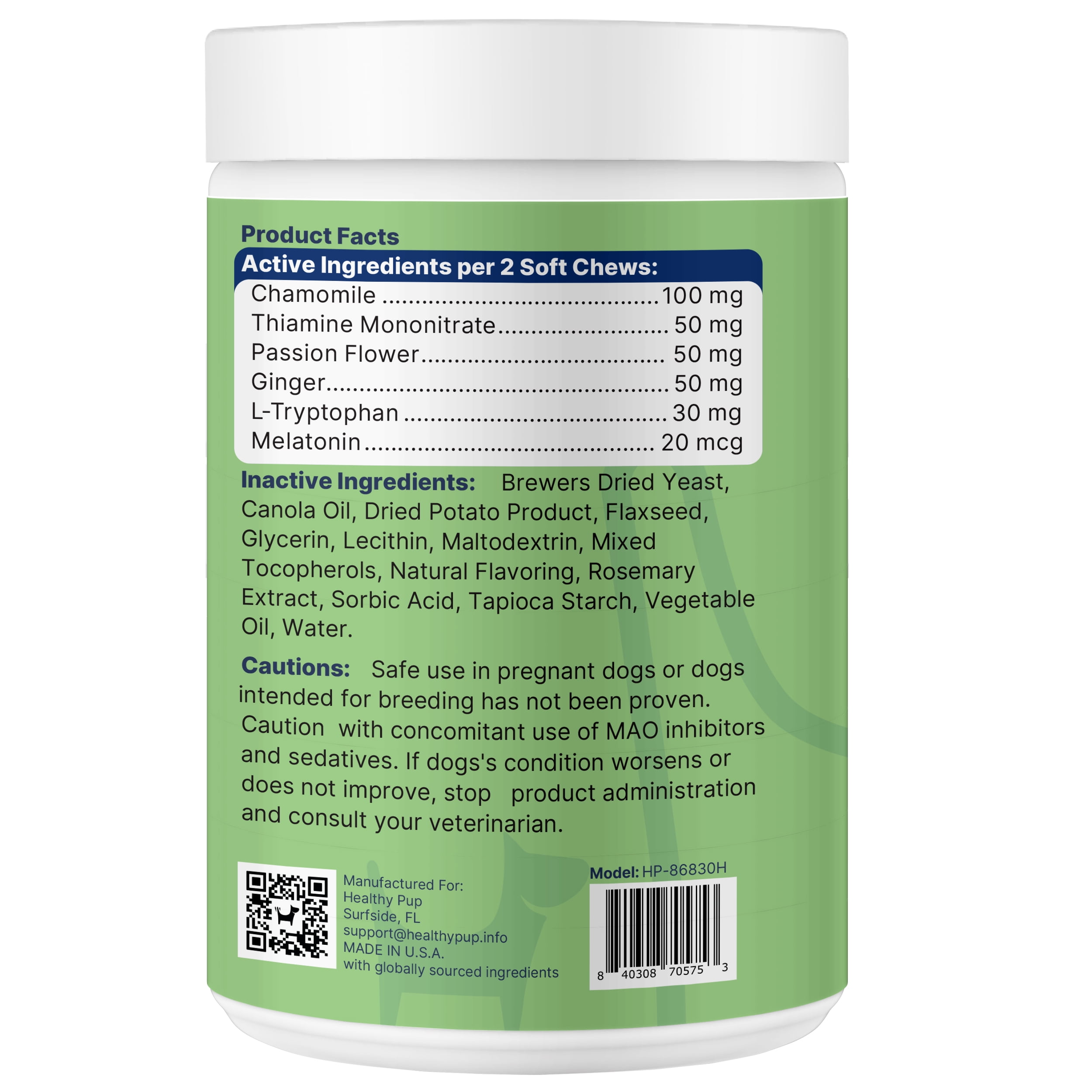 Healthy Pup Premium Calming Chews For Dogs with Melatonin - 60 Soft Treats - Dog Anxiety Relief
