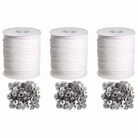 Candle DIY Tools Set, 3 Roll 200Ft/61M Cotton Candle Wick Core with 300 Pcs Candle Wick Sustainer for Candle Making Kit