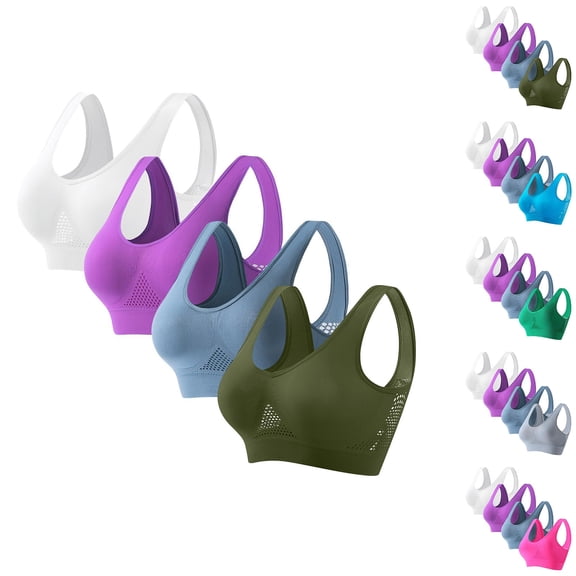 Aboser 4 Pack Womens High Impact Sports Bras Plus Size Seamless Workout Bras Lift Up Wirefree Bralettes Hollow Out Mesh Yoga Top Moisture Wicking Running Bralette