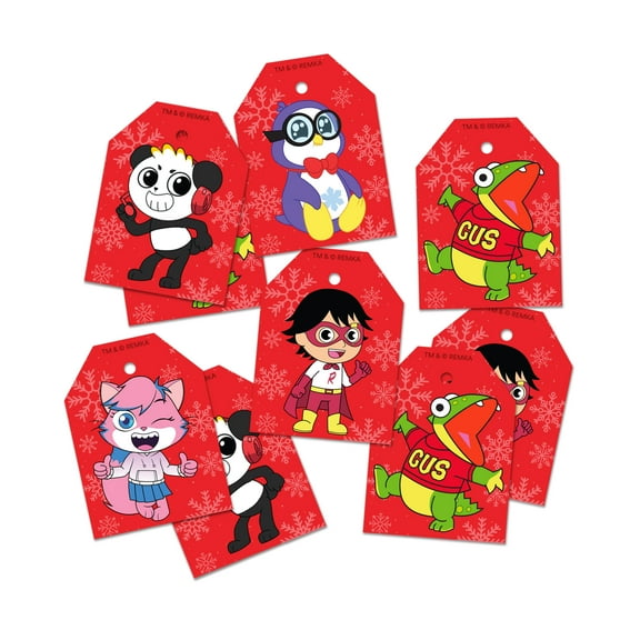 Ryan’s World Gift Tags with Silver Ribbon, Pack of 10 | For Gifts, Crafts and Party Favors 