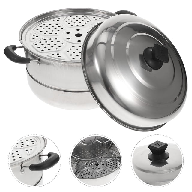 QUMIIRITY Stainless Steel Steamer Pot for Kitchen Use Corrosion Resistant Healthy Material Large Capacity Double Handle Design 1pc 3.5L