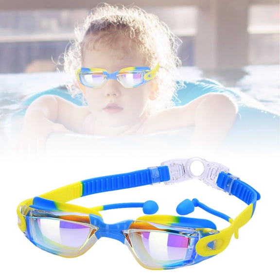 Leeye Kids Swim Goggles, Anti-Fog Waterproof Swimming Goggles with Earplugs & Nose Clip, Large Frame Children's Swim Set for Ages 3-15, Blue & Yellow