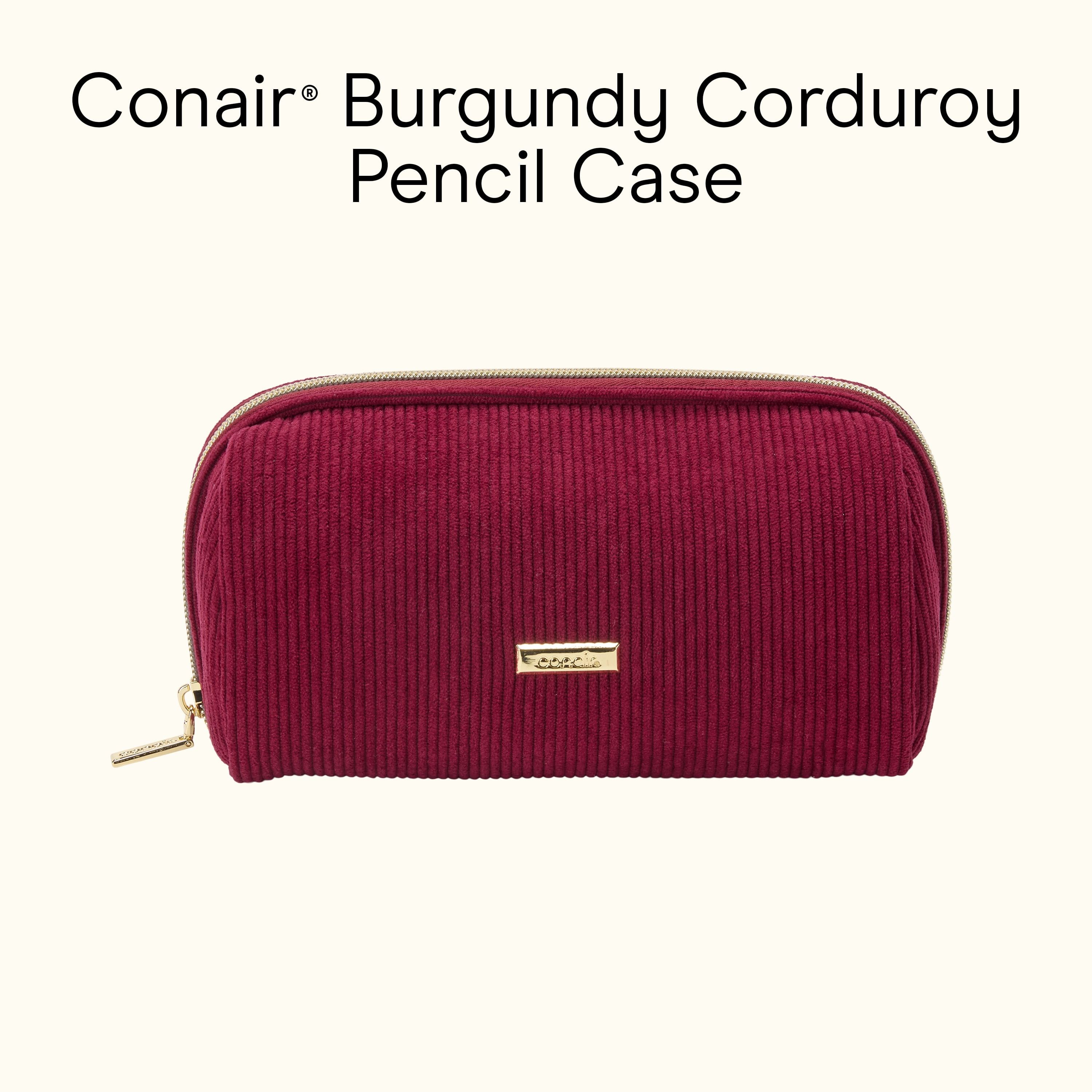 Conair Burgundy Cord Pencil Case, Compact Beauty Organizer with Metal Hardware, 1 Count