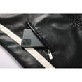 thumbnail image 4 of Men's PU leather jacket plus velvet label contrast color coat motorcycle racing suit, 4 of 8