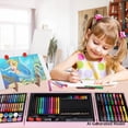 thumbnail image 2 of KINSPORY 128 Pack Painting Colouring Art Set, Art Supplies with Drawing Easel, Wooden Case Gift for Artist Beginners Kids Girls Boys (Pink), 2 of 7