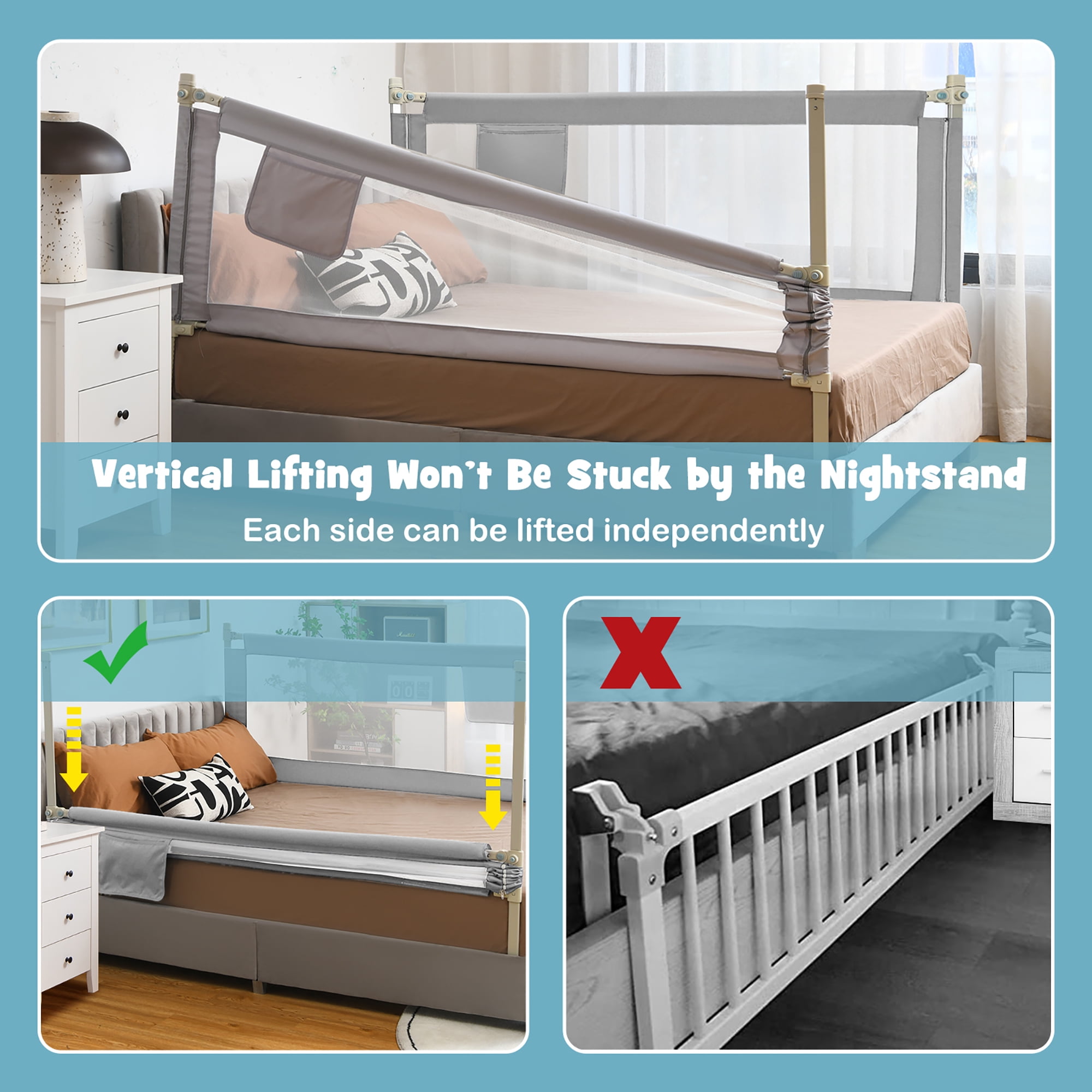 Gymax 77'' Bed Rails for Toddlers Vertical Lifting Baby Bed Rail Guard with Lock Grey
