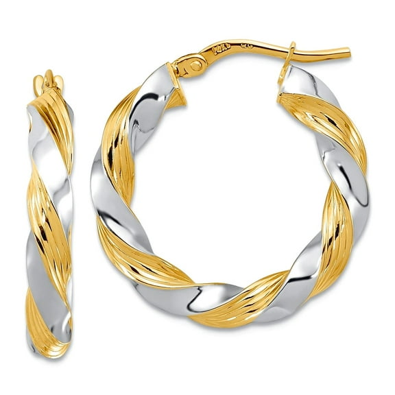 14k and White Rhodium Polished Twisted Hoop Earrings 25x24mm Wide 3.7mm Thick Hoop Earring for Women