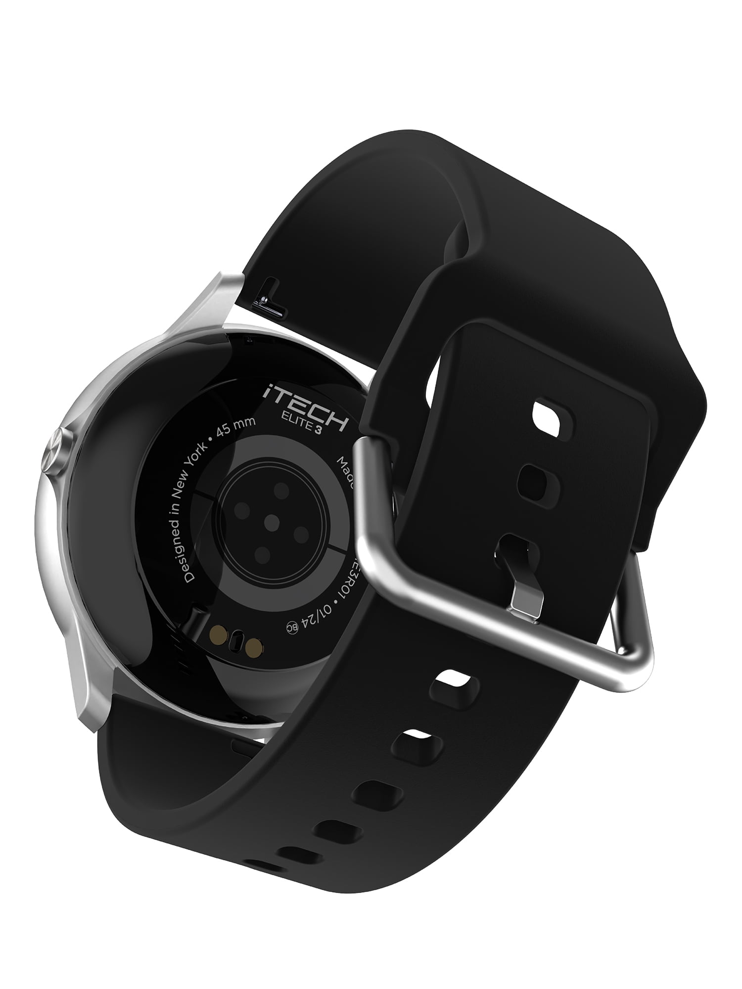 iTech Elite 3 Unisex Adult Round Smart Watch, Black, Silicone Strap