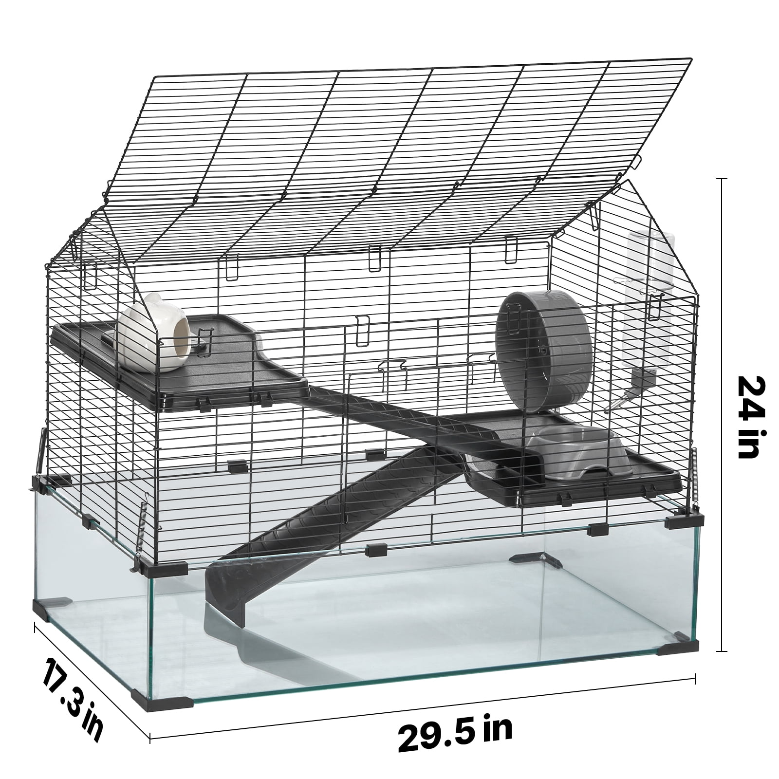 VEVOR Hamster Cage, 360° Viewing Transparent Hamster Habitats, Small Animal Cage, 29.5 x 17.3 x 24 in, Ventilated Pet Mouse Cages with Water Bottle, Portable Hamster House for Rats, Guinea Pigs