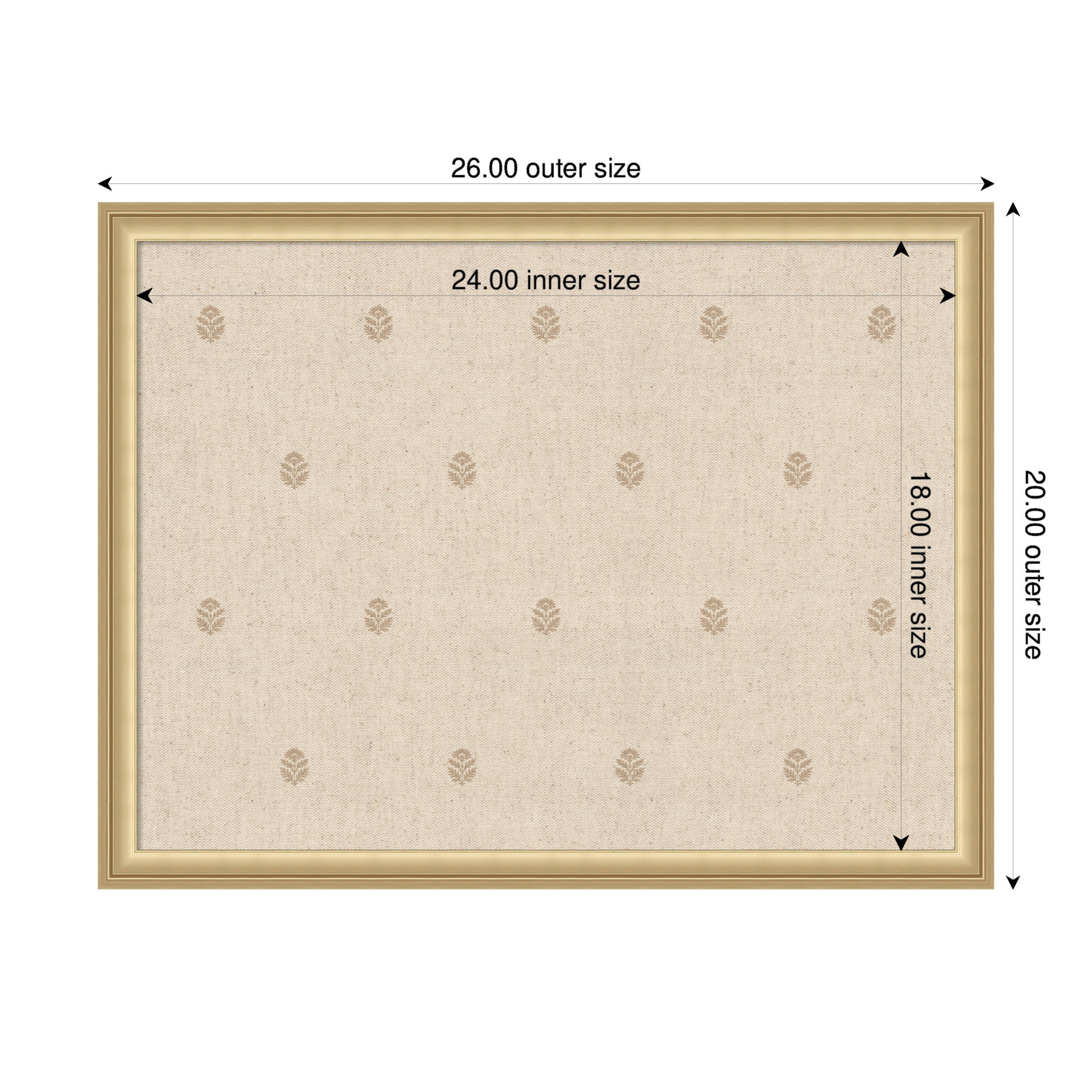 Kate and Laurel Framed Fabric Pinboard 26 x 20, Beige Botanical Block Print Printed Linen Classic Bulletin Board for Use as a Vision Board or Wall Organization, Florence Gold Frame