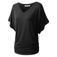 thumbnail image 2 of Doublju Womens Short Kimono Sleeve V Neck Dolman Drape Shirts With Plus Size, 2 of 4