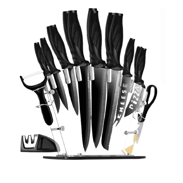 Juego De Cuchillos De Cocina De Acero Inoxidable, 17 Uds. Negro