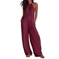 thumbnail image 2 of Ailaofu Women's Summer Halter Neck Sleeveless Solid Color Jumpsuit, Fashion Casual Beach Vacation Jumpsuit with Pockets, 2 of 7
