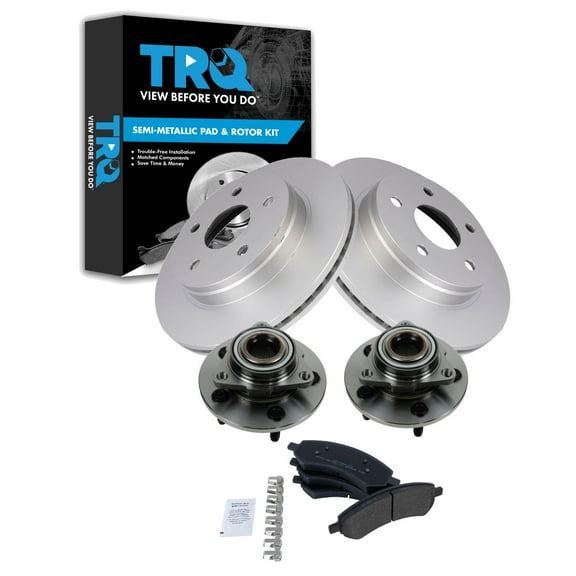 TRQ Front Brake Pad & Rotor Kit Brake Pads Brake Rotor Wheel Hub Bearing Assembly Semi-Metallic Premium G-Coated Fits Select 2006-2008 Dodge Ram 1500
