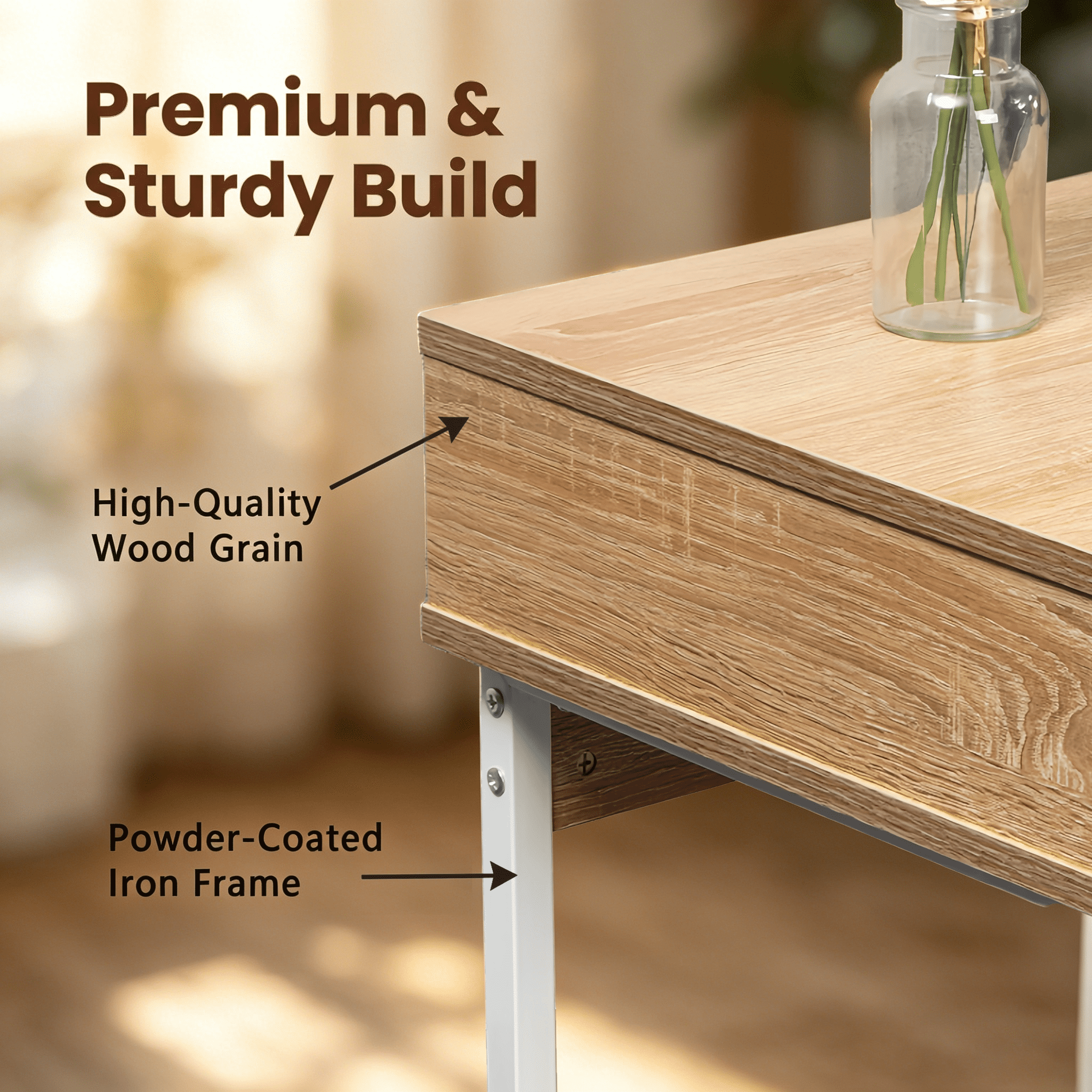 JJS Side End Table, Nightstand, Bedside Table with Drawer and Storage Shelves, Sofa Table for Living Room, Bedroom, Accent Furniture, Easy Assembly, Oak/White