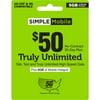 Simple Mobile $50 UNLIMITED 30-Day Prepaid Plan + 5GB Mobile Hotspot & International Calling Credit e-PIN Top Up (Email Delivery)