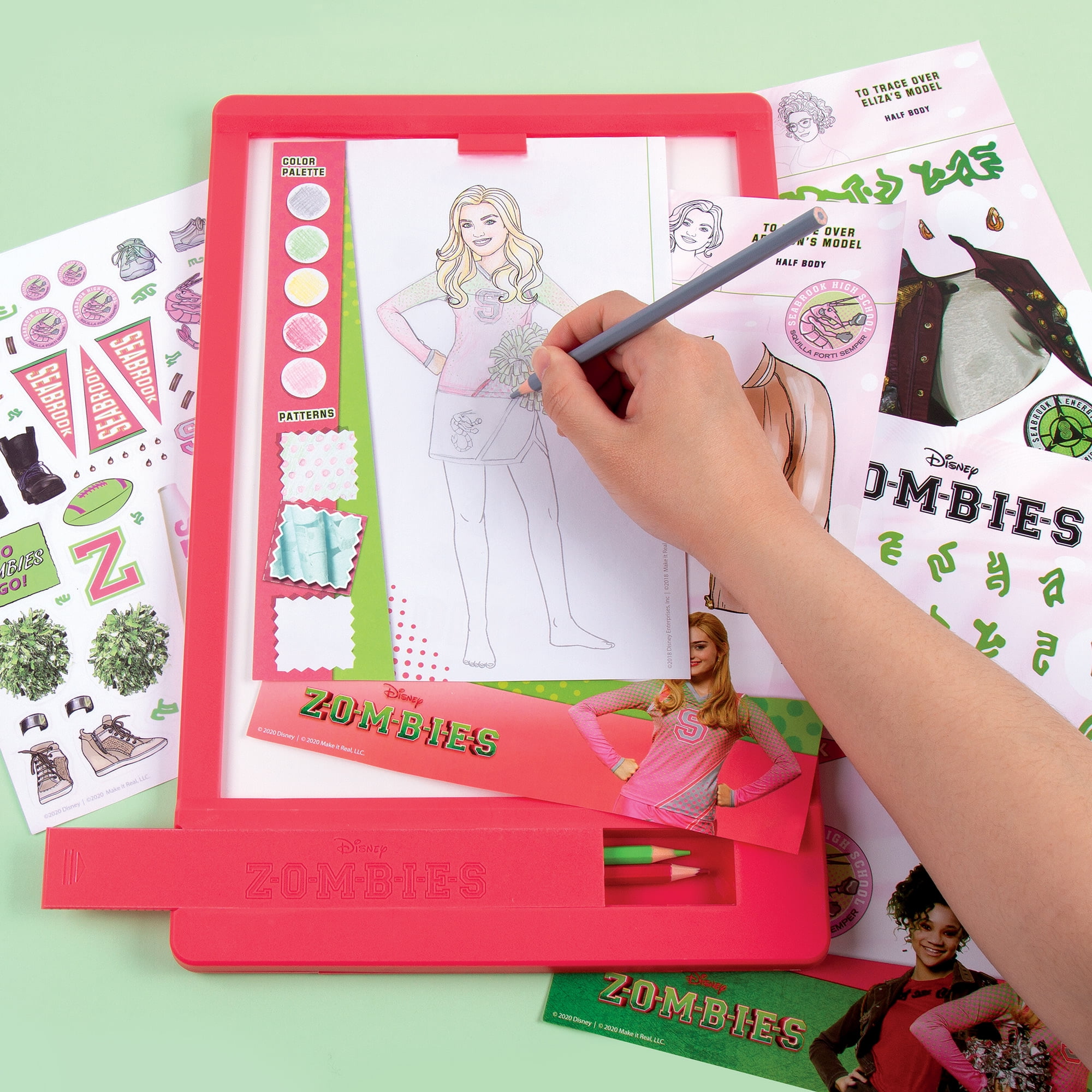 Disney: Zombies Fashion Design Coloring & Tracing Light Table 9 Piece Set- Sketchbook, Stickers & Coloring Pencils, Lights up for Easy Tracing, Tweens & Girls Ages 8+