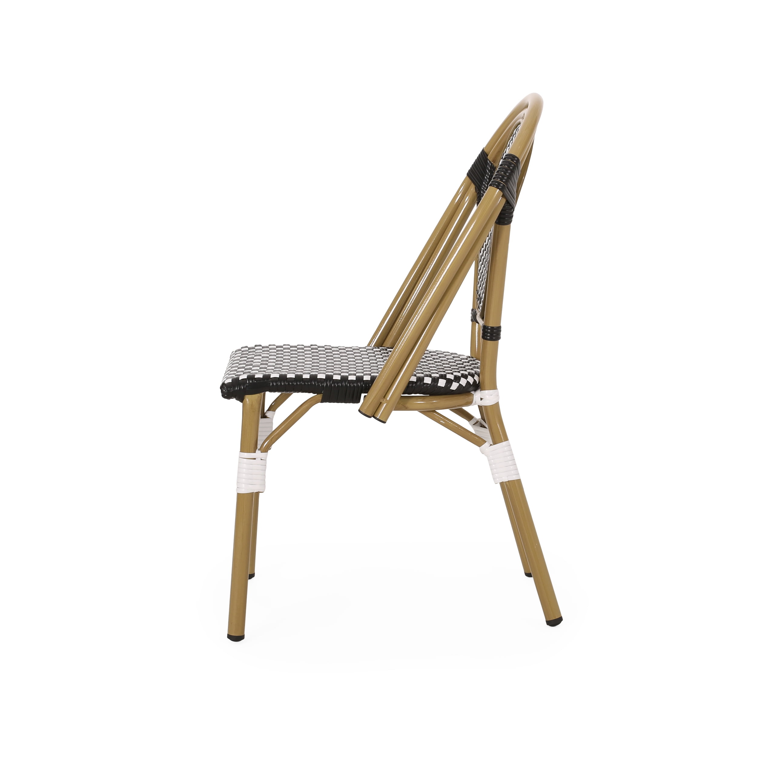Outdoor French Style Leisure Chair Set of 2, PE Rattan and Aluminum Frame Seats for Patio Garden, Black and White