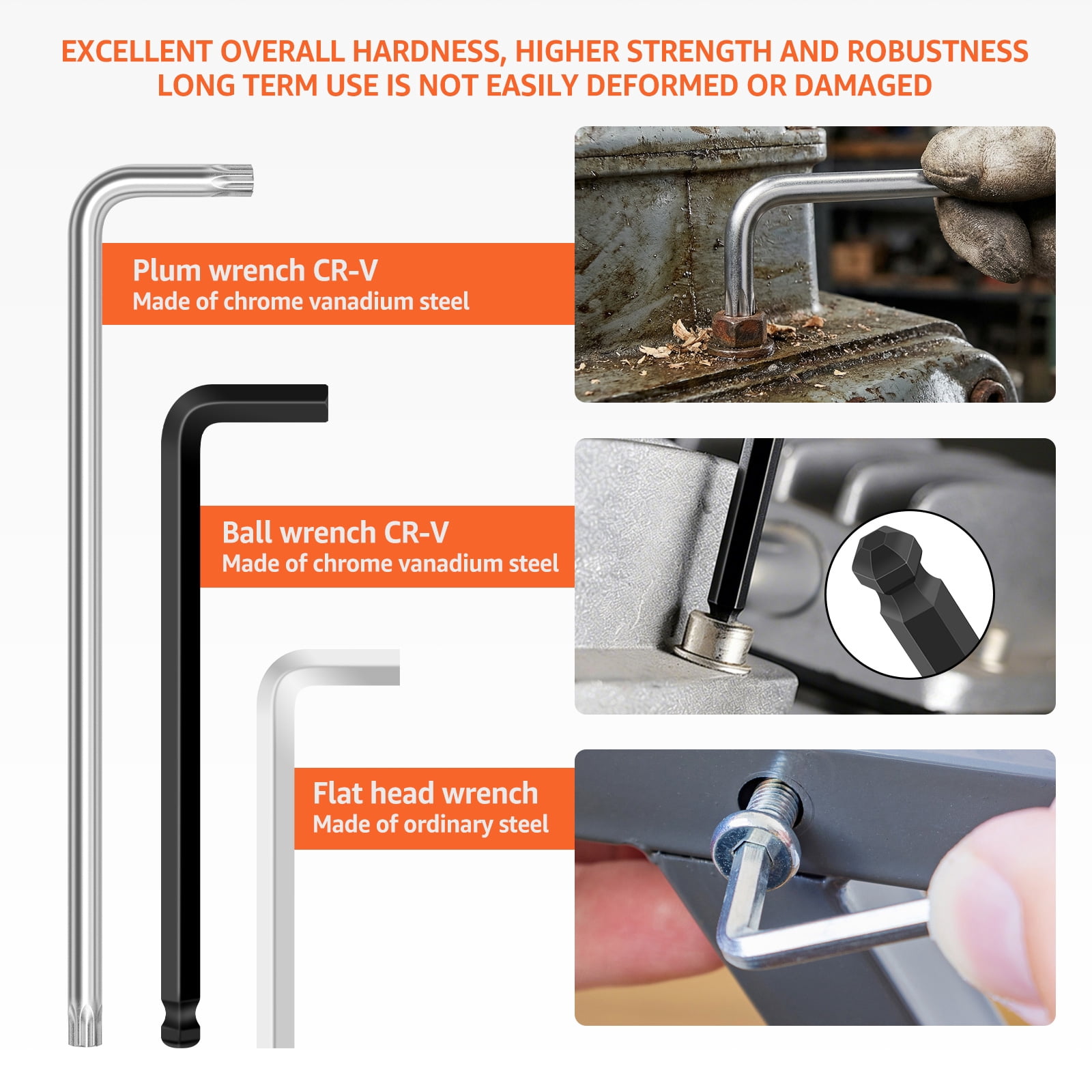 9Pcs Hex Key Set Portable Long Ball End Hex Wrench Torx Key Set Practical Multi Size Allen Wrench for Bicycle Motorcycle Scooter Repair