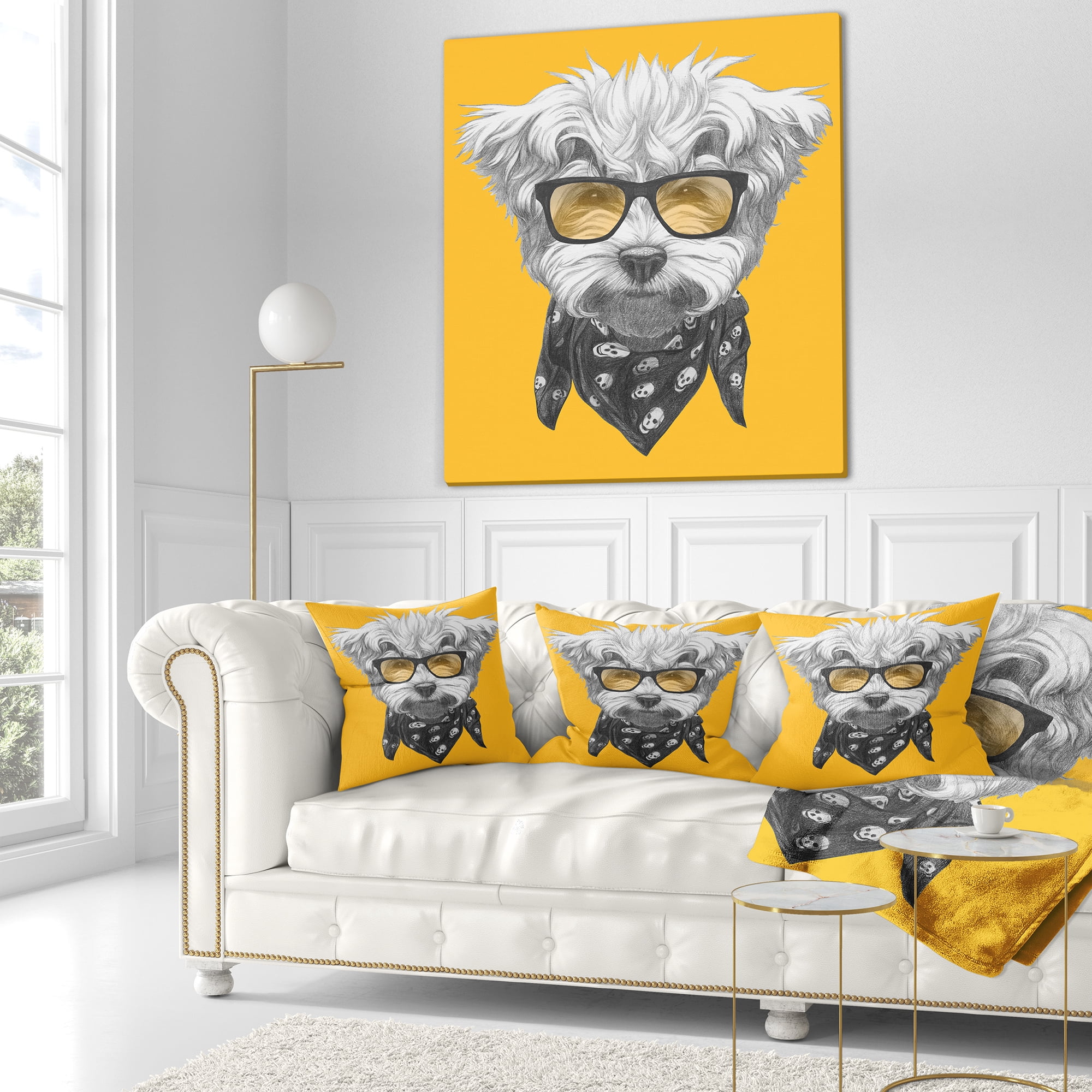 Designart Maltese Poodle with Sunglasses - Animal Throw Pillow - 18x18