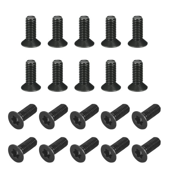 Uxcell M6-1.0x16mm Flat Head Torx Anti Theft Machine Screws, 20Pack 10.9 Grade Alloy Steel, Torx Drive, Countersunk Head, Full Thread, Black Oxide Finish