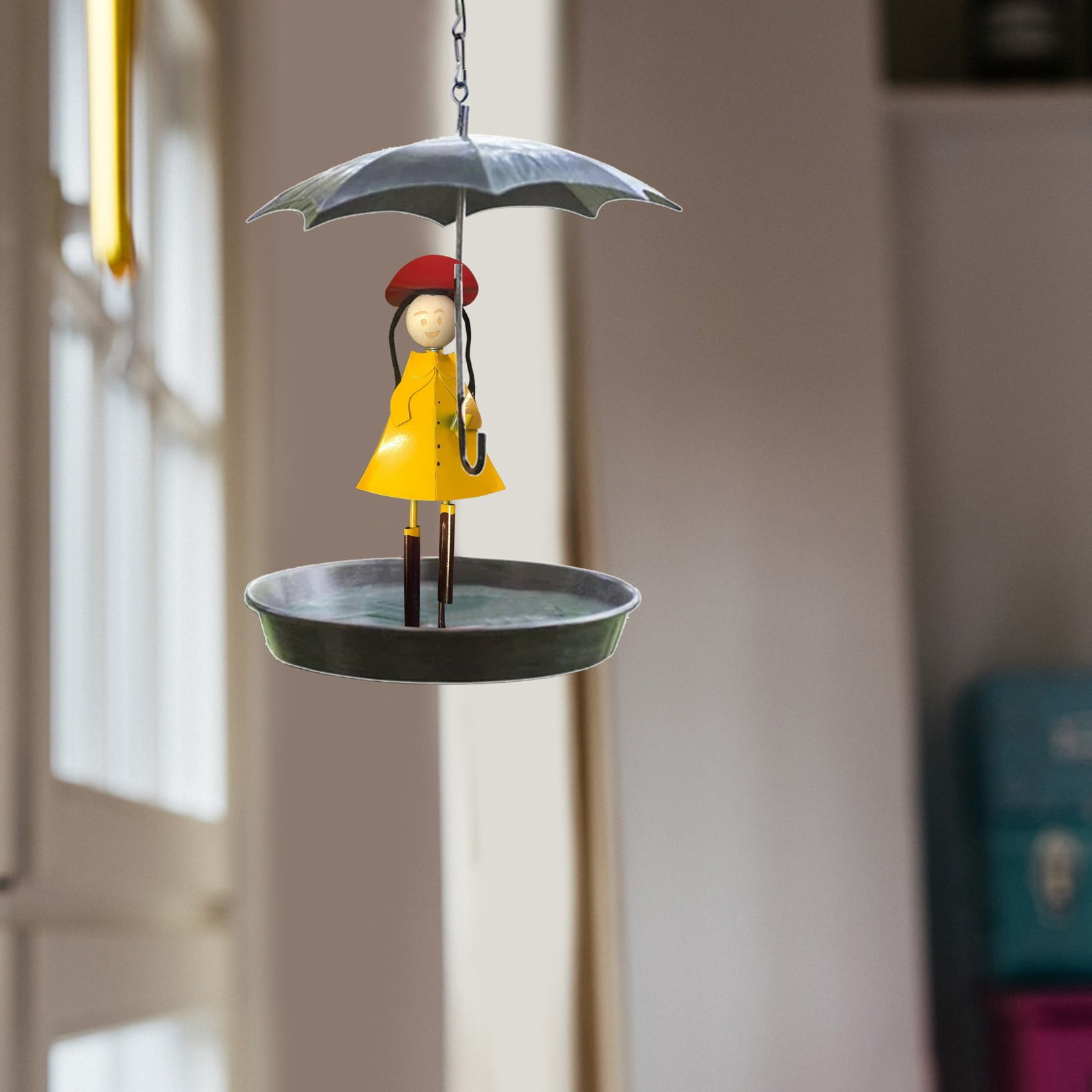 YAOCHXINNNN Feeder Pole for outside Sturdy Heated Baths Ground Hummingbird Feeders for outside on Window Novel Feeder Metal Hanging Chain Girl And Umbrella Bird Feeder