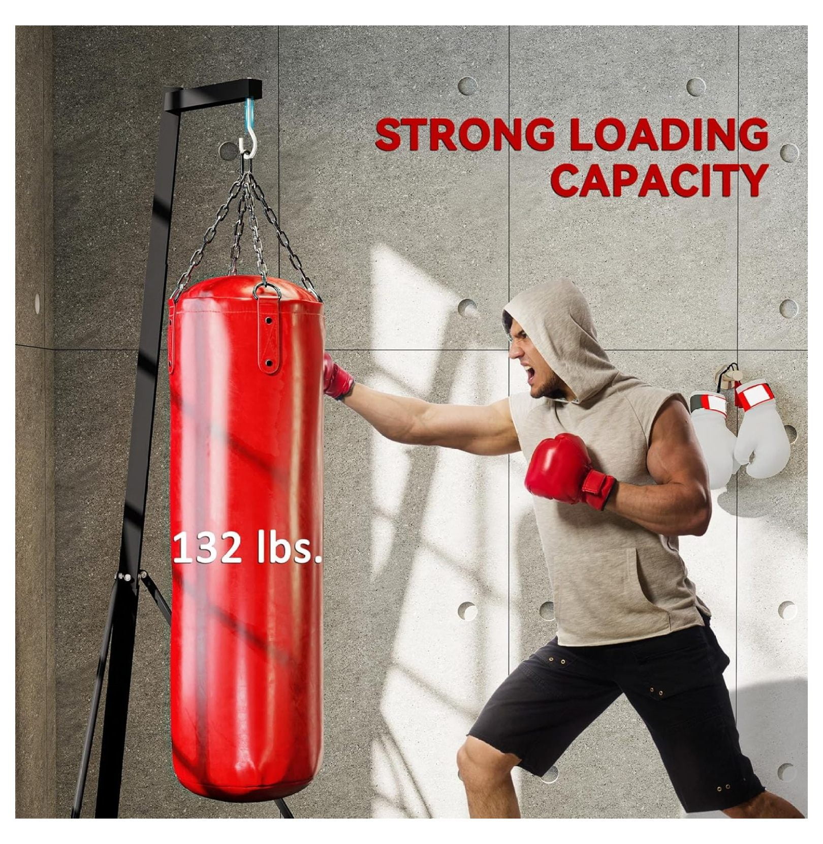Foldable Punch Bag Stand, Height Adjustable Heavy Bag Stand with Weighted Base, Free Standing for Home Gym, Stand Only
