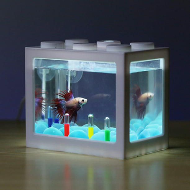 Mini Aquarium with Light Fishbowl for Home Office Tea Table Decoration - Walmart.com