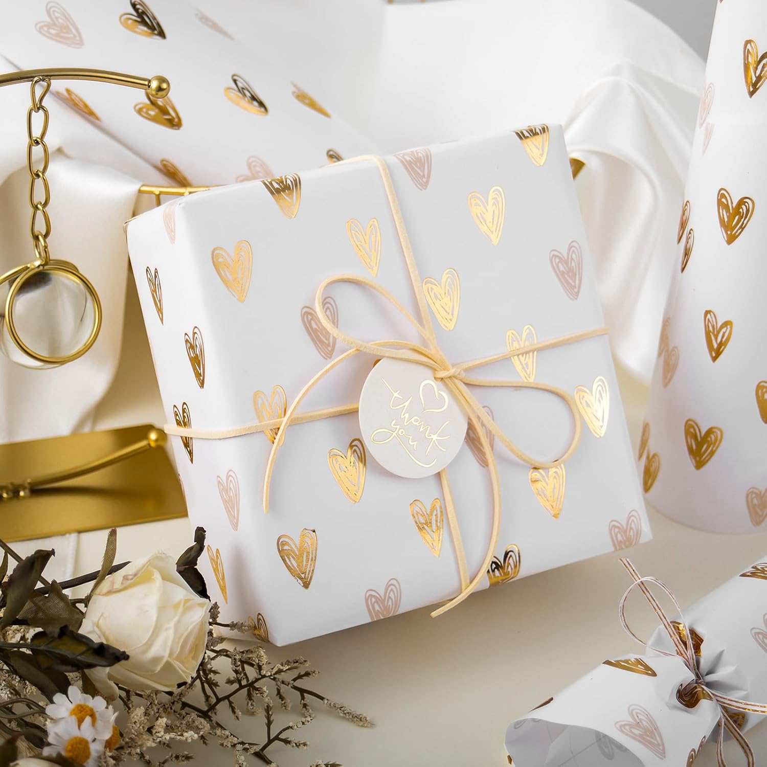 HOMERAL Foil Hearts Wrapping Paper Roll - 17in x 33ft photo 2