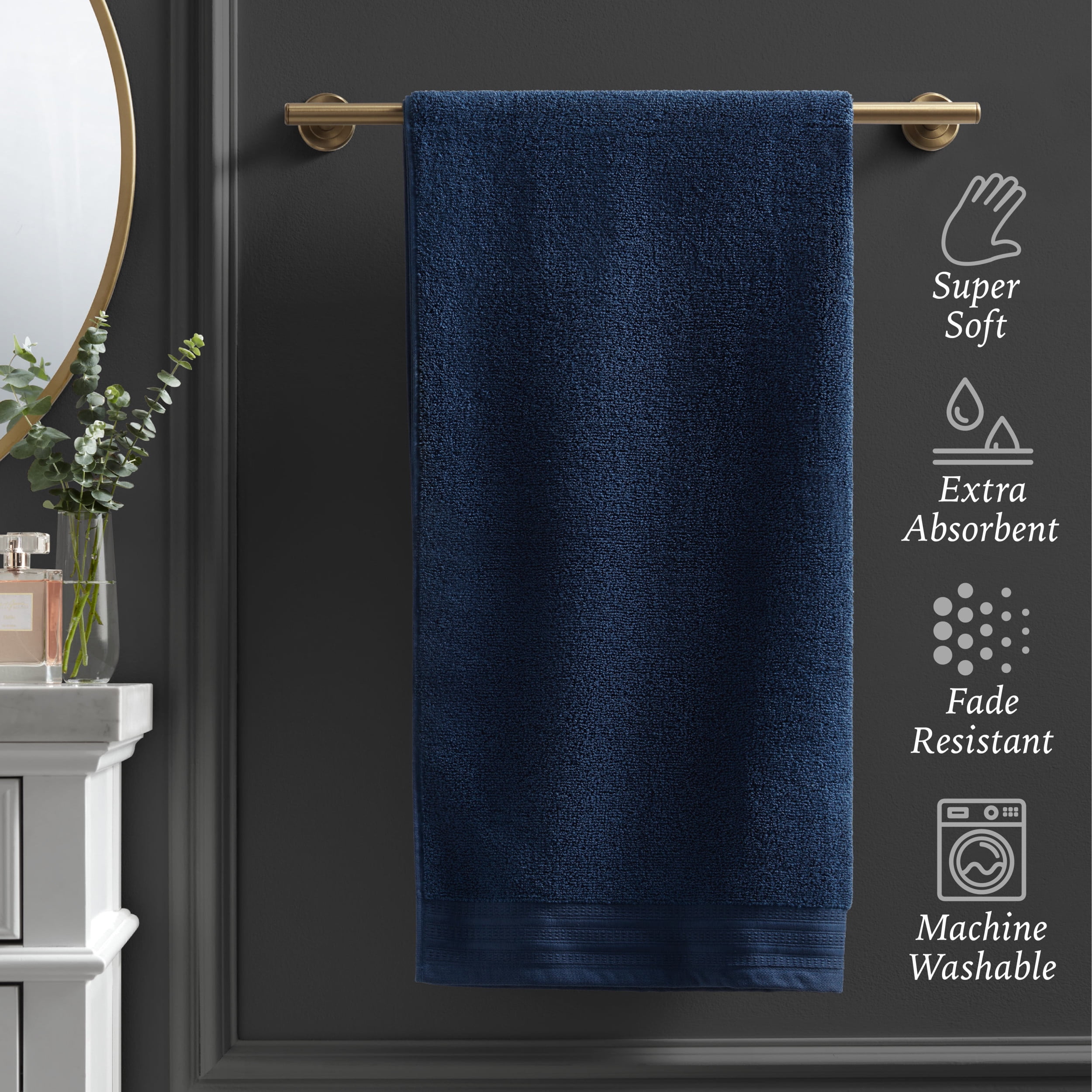 Hotel Style 6-Piece Egyptian Cotton Textured Bath Coordinate Towel Set, Marine Deep, Size: 6 Piece Bath Towel Set
