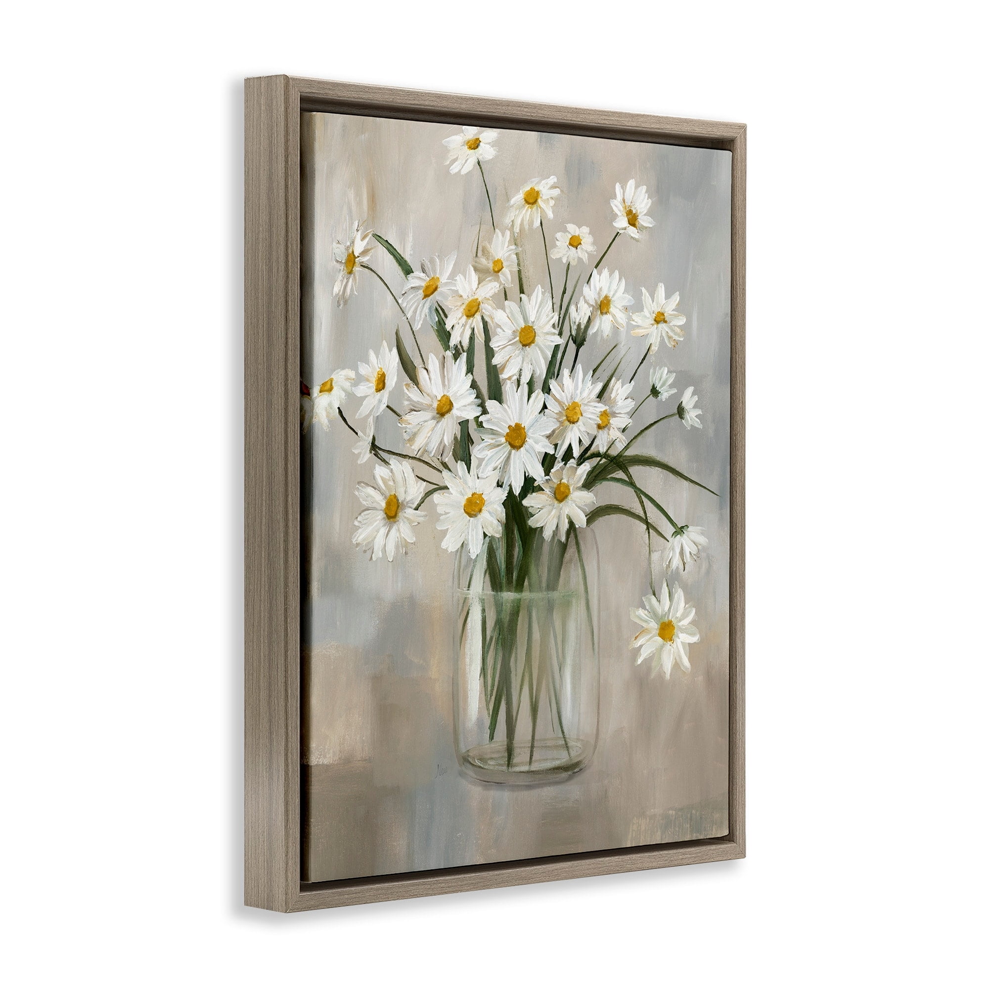 Stupell Industries Potted Daisy Bloom Bouquet Botanical & Floral Painting Brown Floater Framed Canvas Art Print Wall Art, 25 x 31