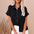 thumbnail image 3 of Womens Button Down Shirts Short Sleeve Linen Style Cotton Collared Button Up Casual Blouses Oversized Loose Fit Blouse Beach Office Tops, 3 of 3
