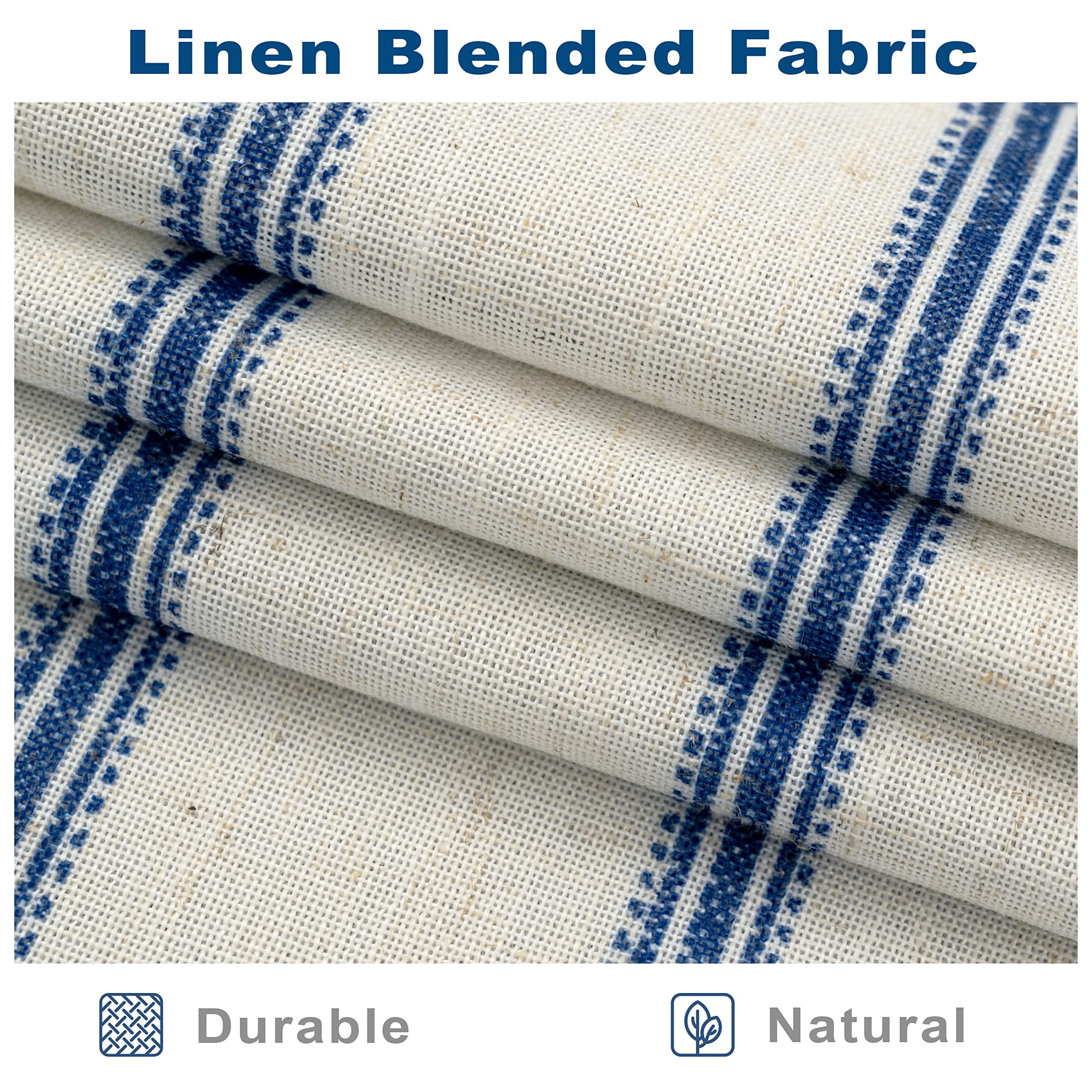 DriftAway Farmhouse Linen Blend Blackout Tie Up Curtain for Kitchen Vertical Striped Printed Tie Up Shade for Bedroom Adjustable Balloon Rod Pocket 63"L x 45"W Navy Blue
