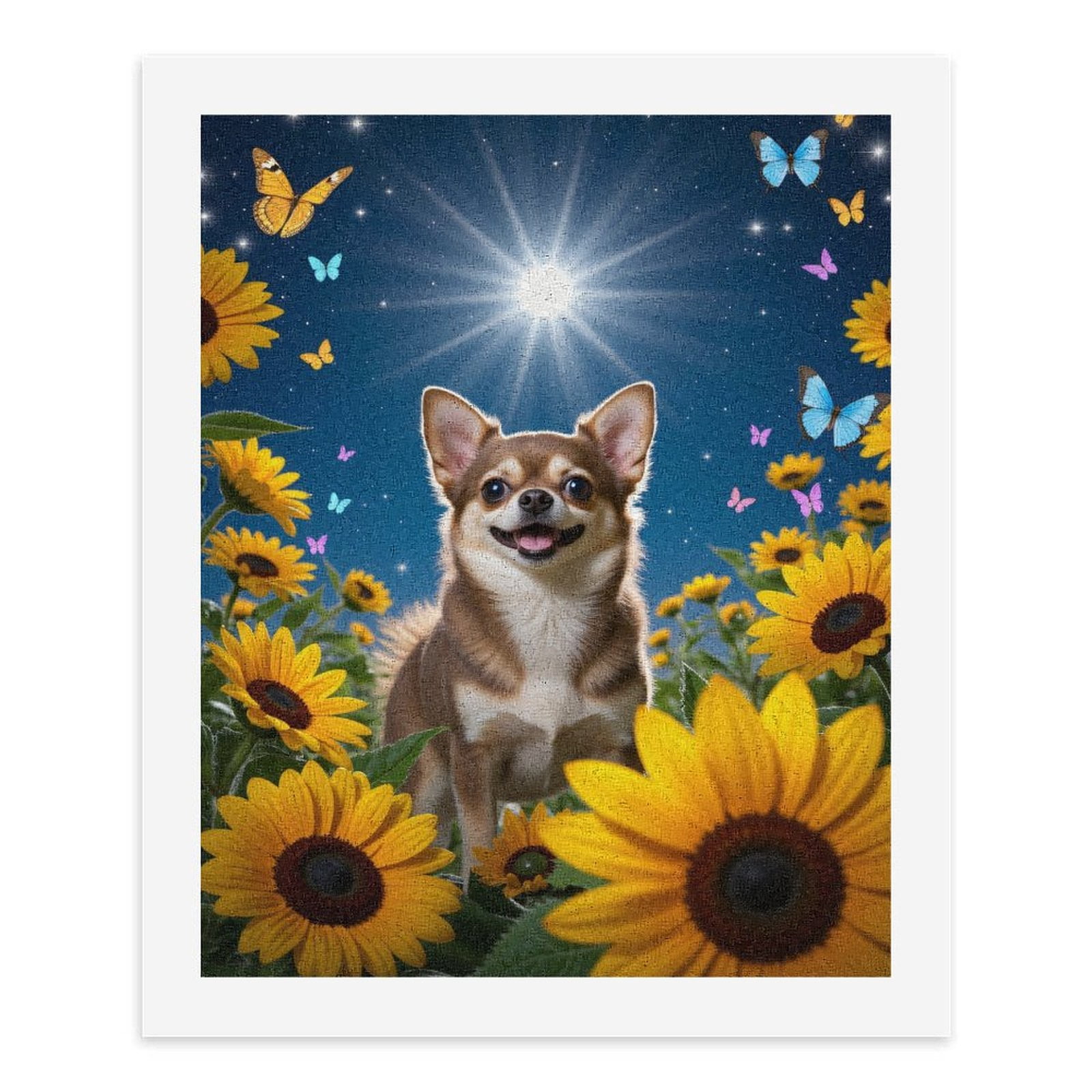Paint by Numbers Kit for Adults, Sunflowers Chihuahua Butterflies Night Paint by Numbers, Easy Paint by Numbers Kit for Adults Beginner, DIY Adult Paint by Number Kits on Canvas, Home Decor