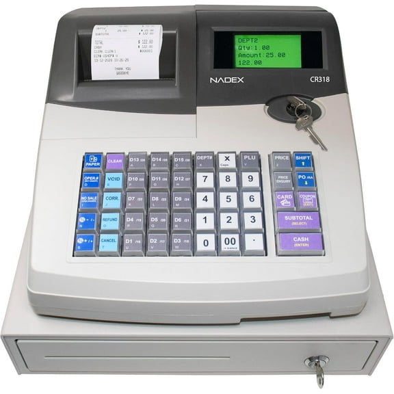 Nadex CR318 POS Cash Register, Thermal Printer, Steel Drawer, Multi-Clerk Support, White