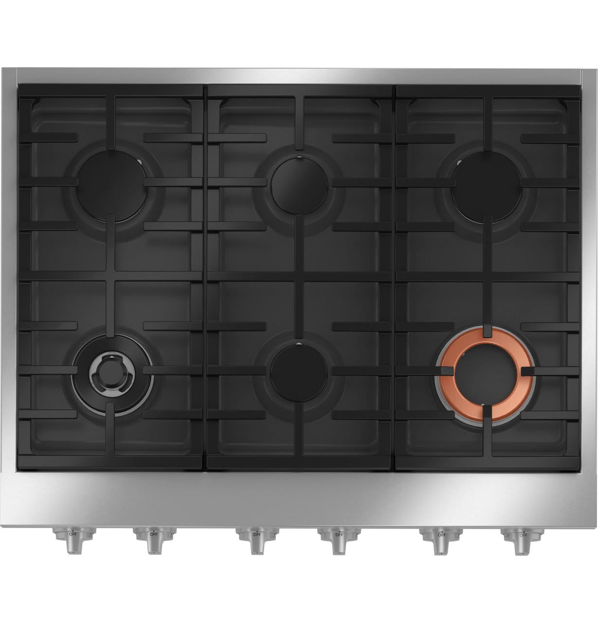 36 Inch Commercial-Style Gas Rangetop with 6 Sealed Burners, Continuous Grates, Tri-Ring Burner